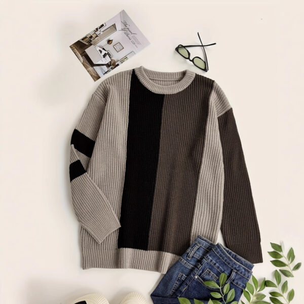 Contrast Color Fashion All-match College Style Round Neck Pullover Men's Sweater - Image 4