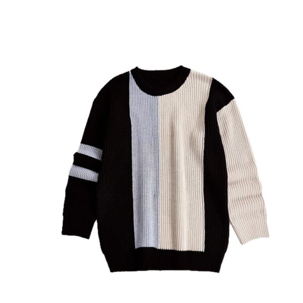 Contrast Color Fashion All-match College Style Round Neck Pullover Men's Sweater - Image 5